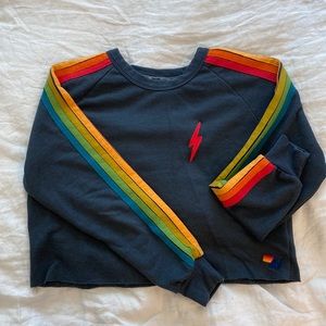 Aviator Nation Charcoal Womens 6 Stripe Crop Sweatshirt